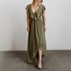 BALTIC BORN Katya Ruffle Bridesmaid Maternity Maxi Dress Olive